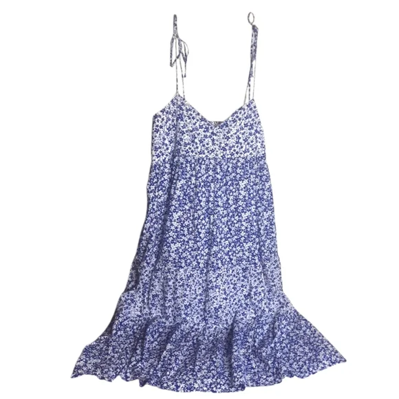 HATCH Maternity Floral Maxi Dress Tiered Blue White ‎Cottage Boho Prairie XXL - Picture 4 of 11